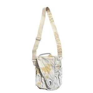 DUCTI Y2K Canvas Messenger Shoulder Bag Beige World Map Print Crossbody